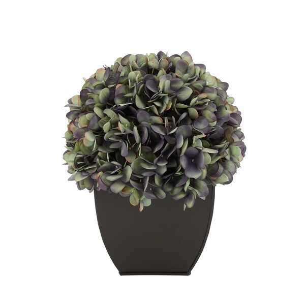 Faux Hydrangea in Matte Brown Tapered Zinc Cube