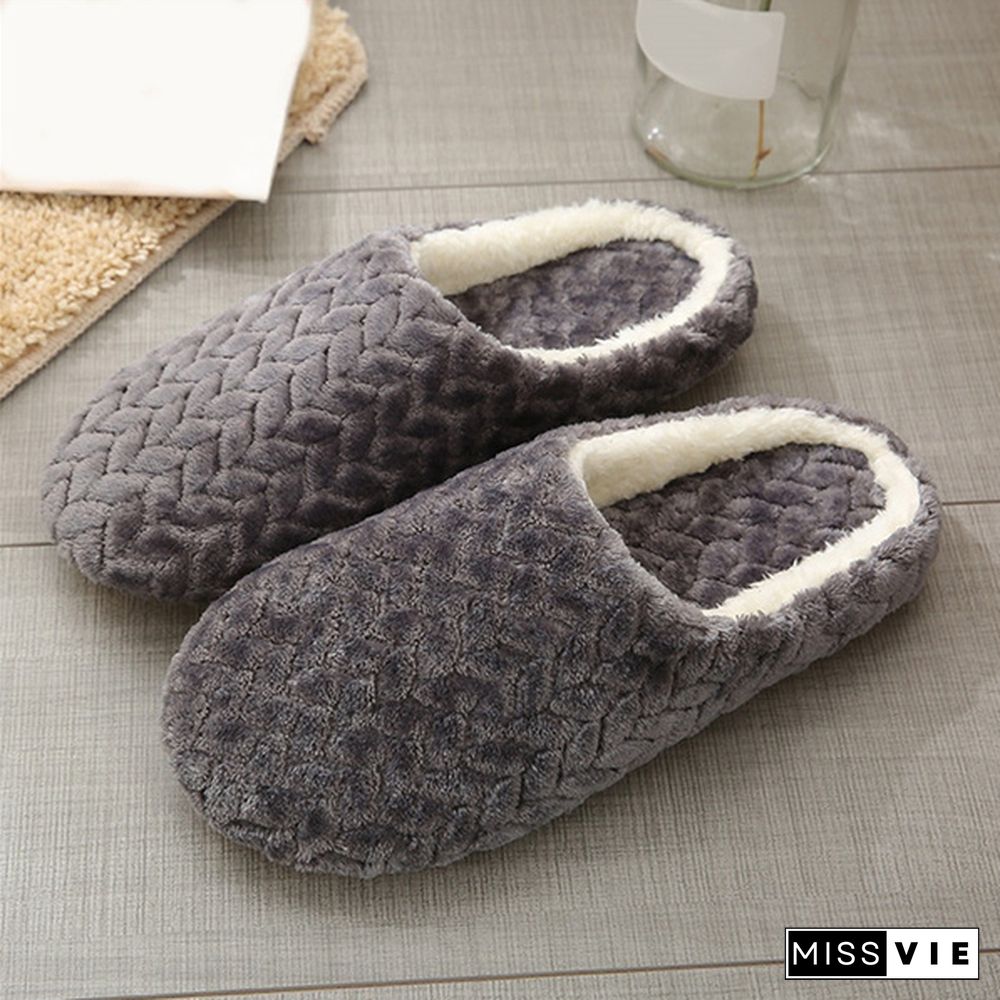 Ladies Fashion Plus Size Soft Bottom Plush Slippers Non-Slip Wooden Floor Indoor Couples Cotton Slippers