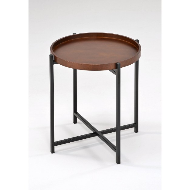 Mid century Modern Round Side Table With Removable Wood Tray Brown Danya B