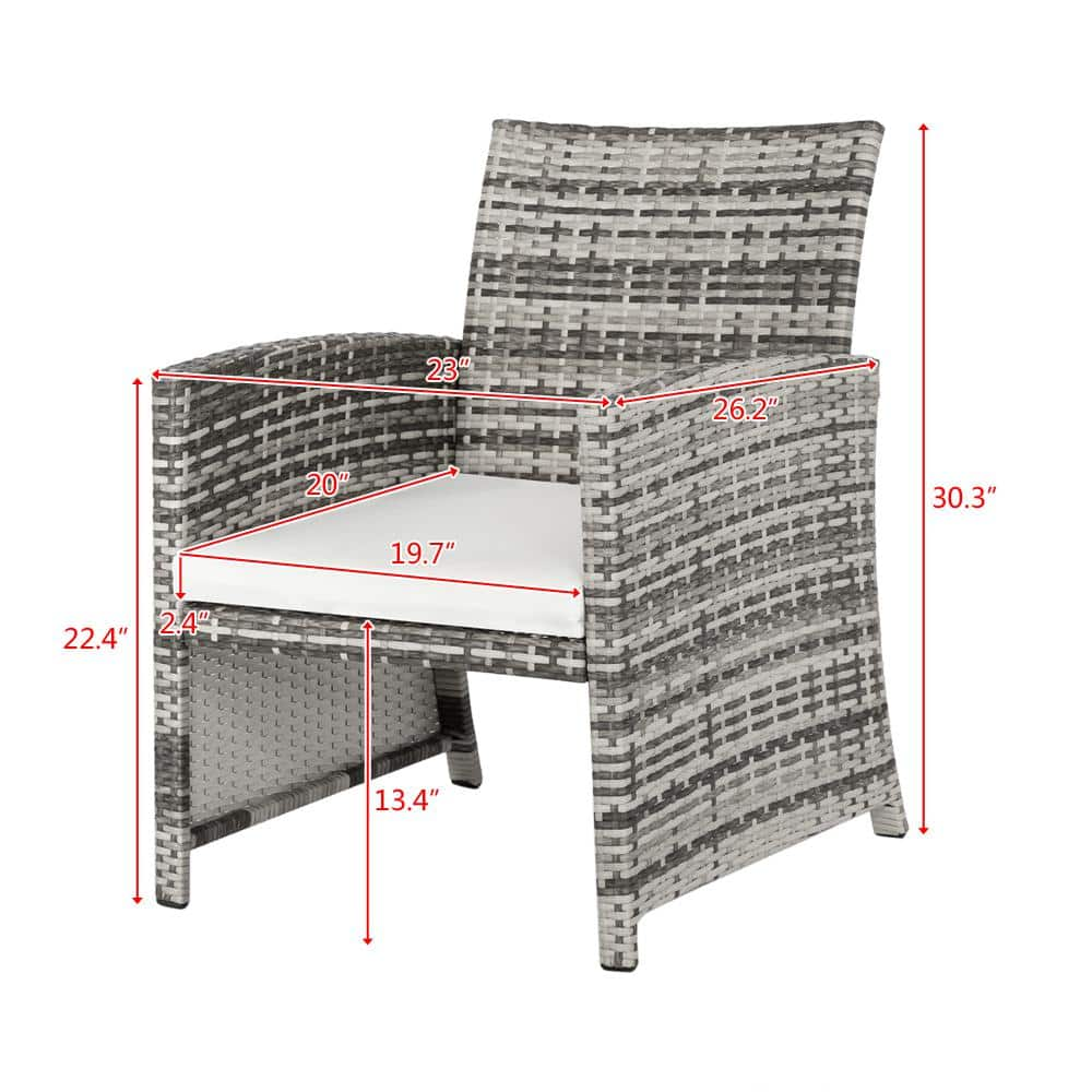 Winado Coastal Grey 4-Piece Wicker Patio Conversation Set with White Cushions 998292624038