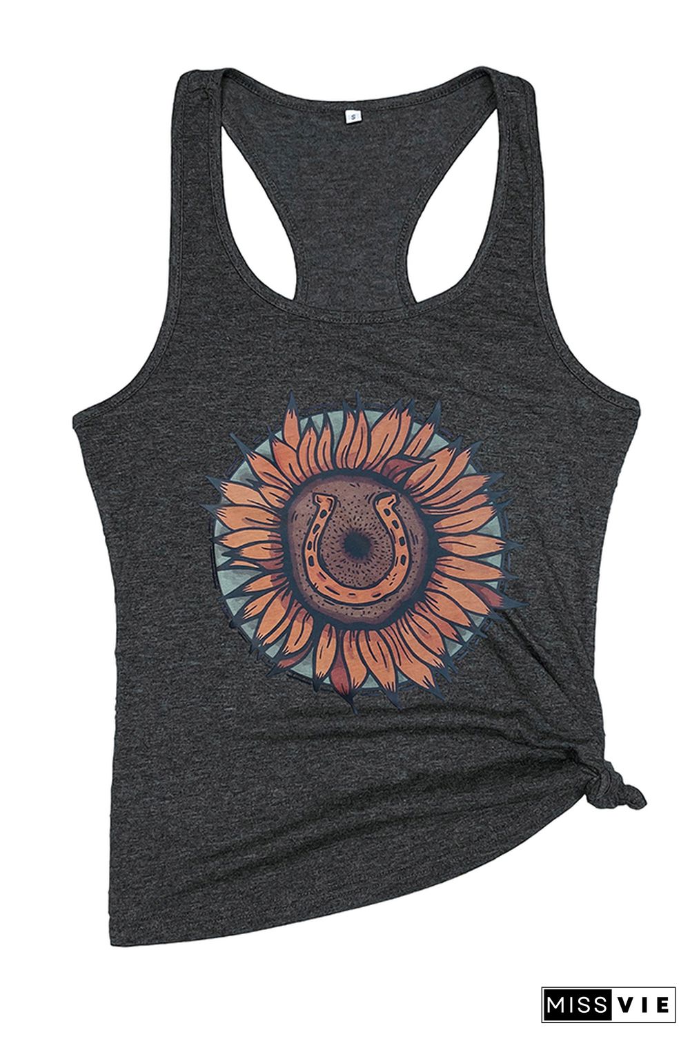 SUNFLOWER & HORSESHOE Printed Sleeveless Tank Top Wholesale