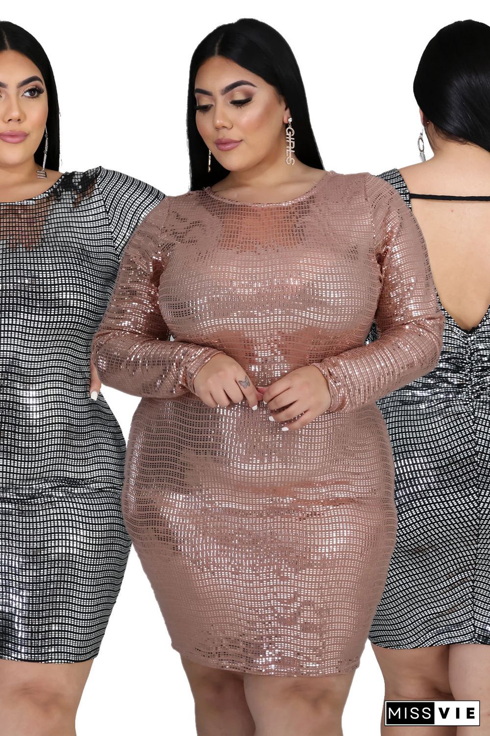 Plus Size Mini Long Sleeve Backless Party Homecoming Dresses