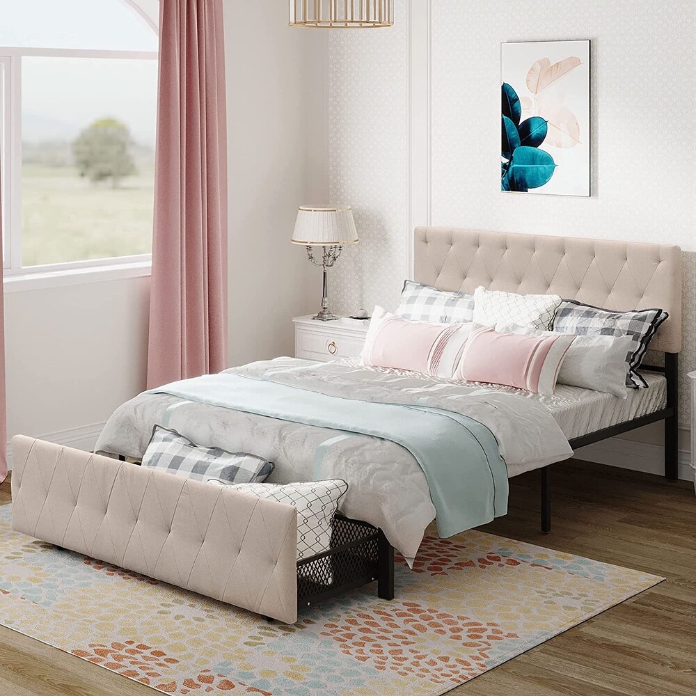 Modern Upholstered Storage Platform Bed with Big Drawer