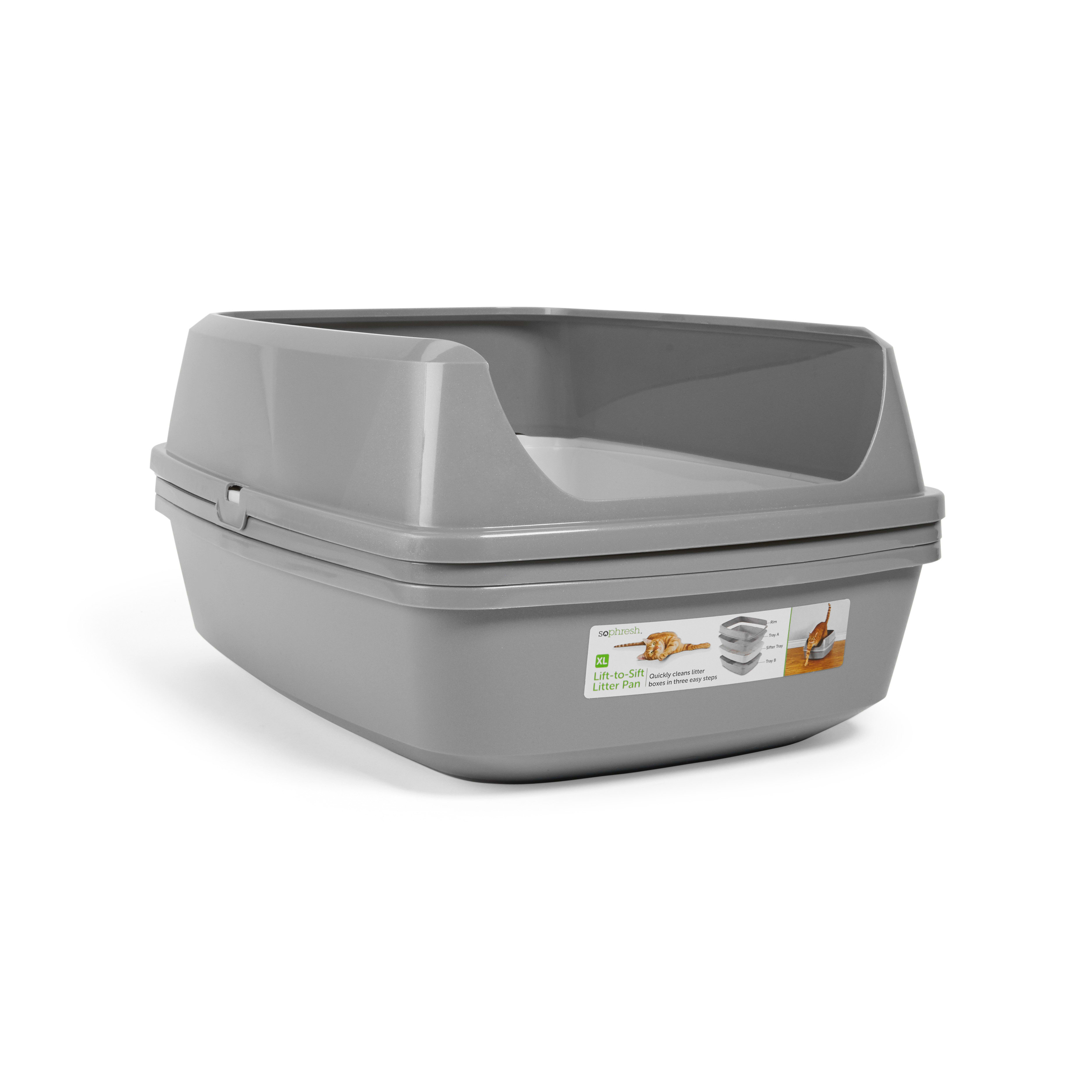 So Phresh Grey  White Lift-to-Sift Cat Litter Pan， 22.5