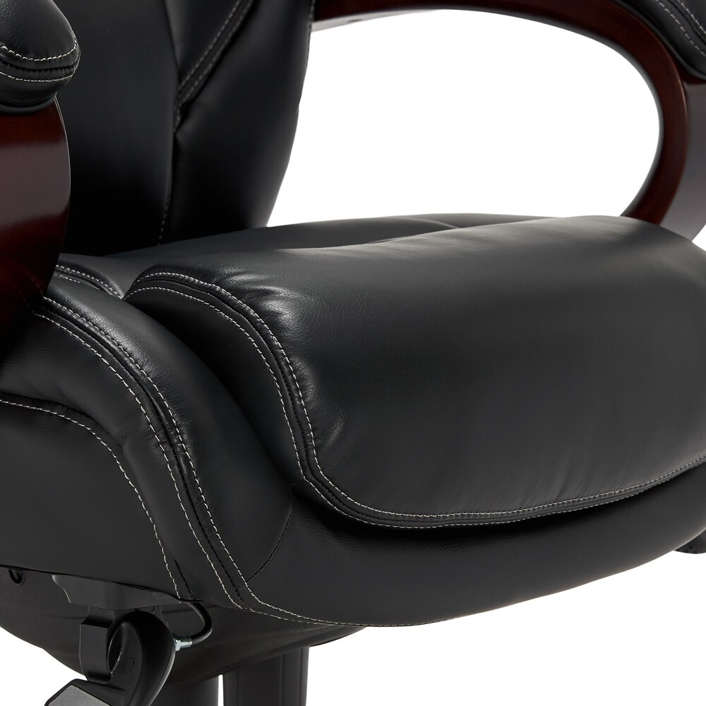 La Z Boy Bellamy Executive Leather Office Chair with Memory Foam Cushions  Solid Wood Arms and Base  Waterfall Seat Edge