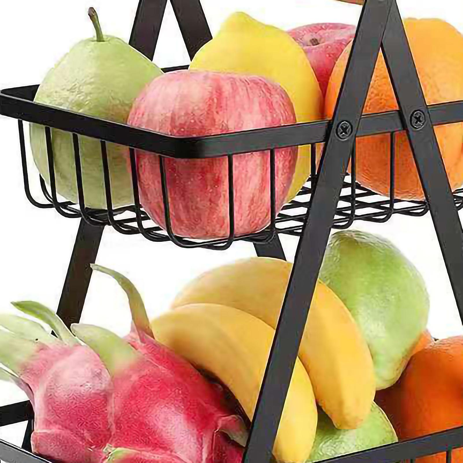 Storage Basket Iron Wood 2 Layers Detachable Fruit Vegetable Shelf Rack for Living Room Kitchen Desktop Black