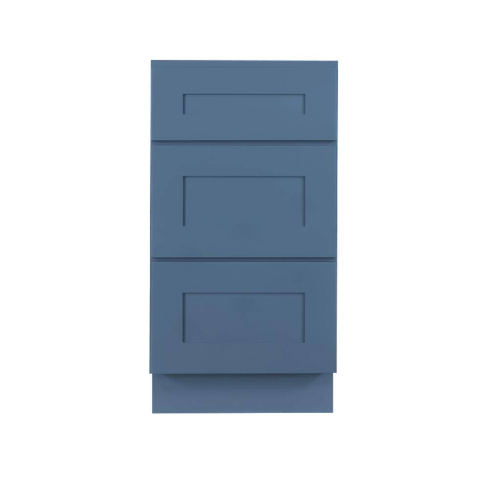 LIFEART CABINETRY Lancaster Blue Plywood Shaker Stock Assembled 3-Drawer Base Kitchen Cabinet 21 in. W x 34.5 in. D H x 24 in. D ALB-DB21-3