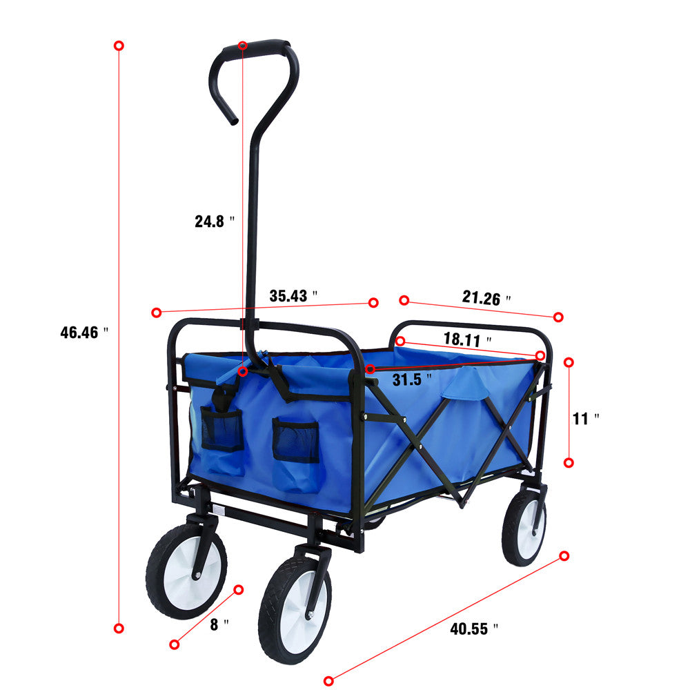 Folding Wagon Cart Collapsible Outdoor Utility Wagon Garden Shopping Cart Beach Wagon with All-Terrain Wheels(Blue)