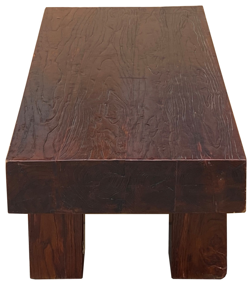 Brown Rectangular Bold Thick Wood Rough Grain Coffee Table Bench Hcs7282   Rustic   Coffee Tables   by Golden Lotus Antiques  Houzz