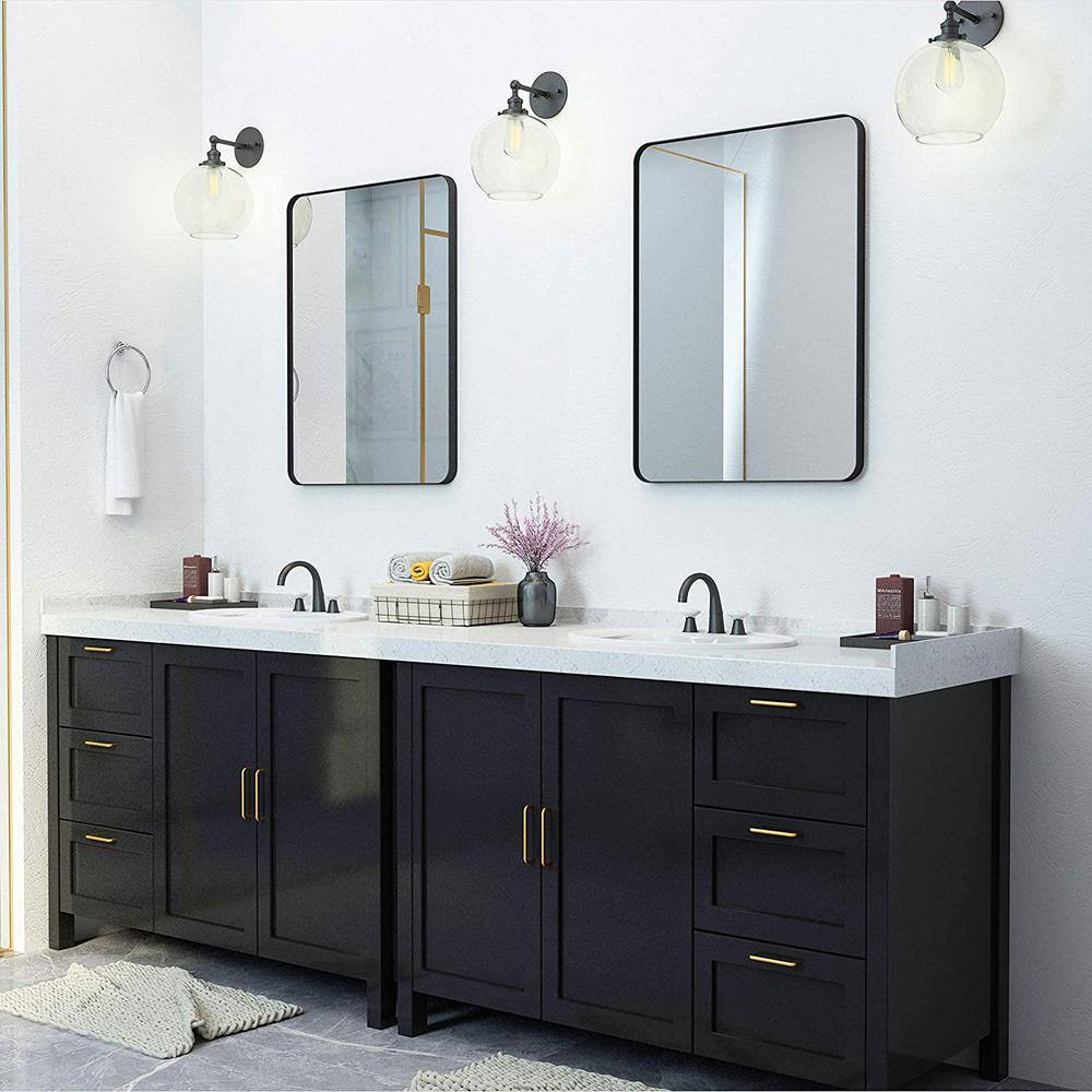 ELLOALLO 30 in. W x 36 in. H Rectangular Aluminum Framed Wall Bathroom Vanity Mirror in Black WM-SFB30