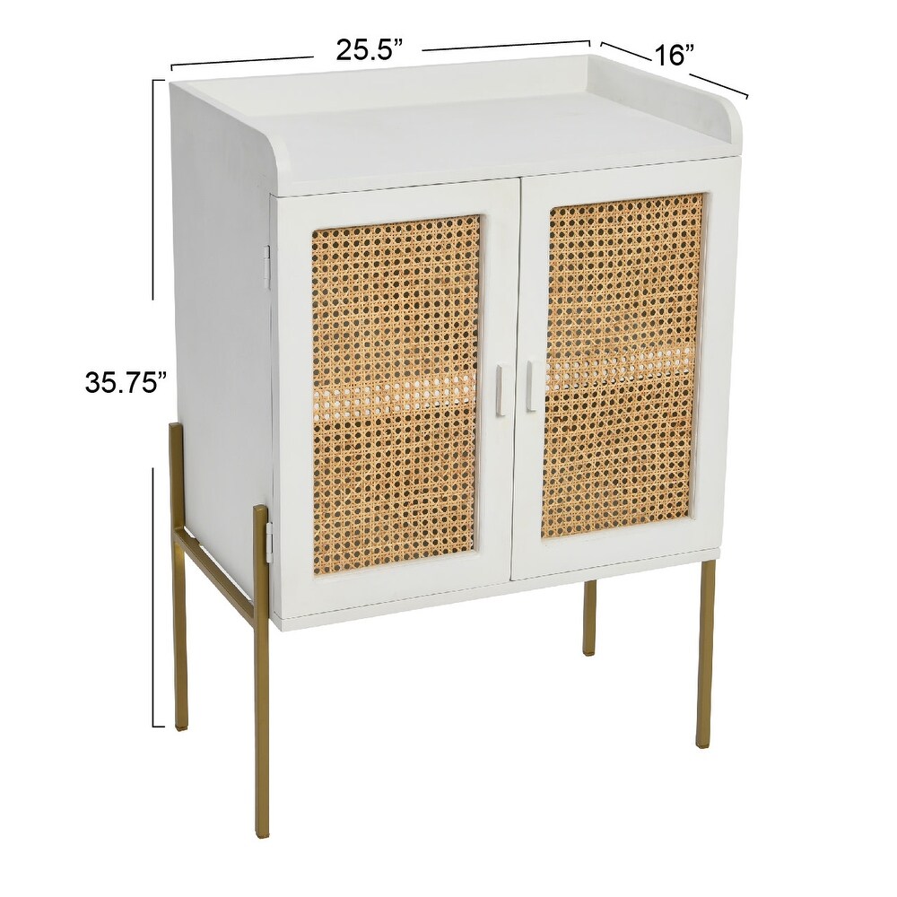 Wood and Metal Bar Cabinet with Cane Panels