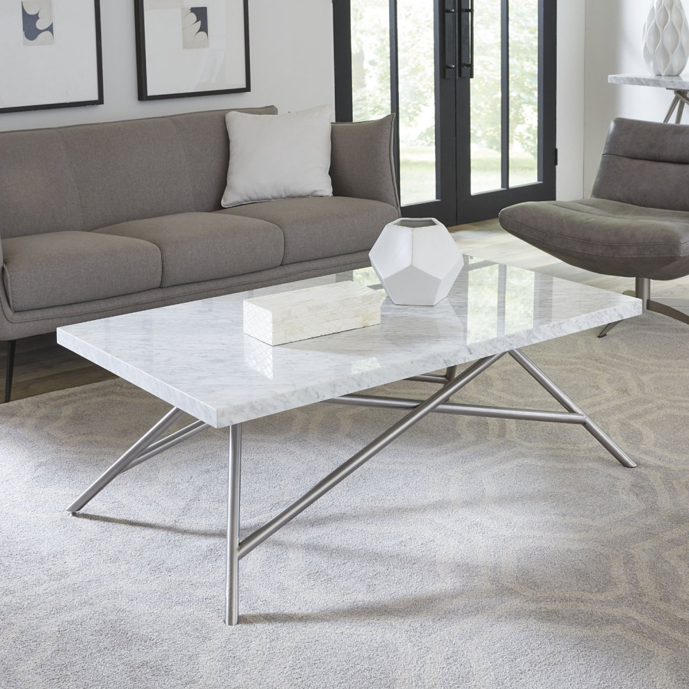 Modus Coral 3PC Coffee  amp2 End Table in Marble   Midcentury   Coffee Table Sets   by AMOC  Houzz