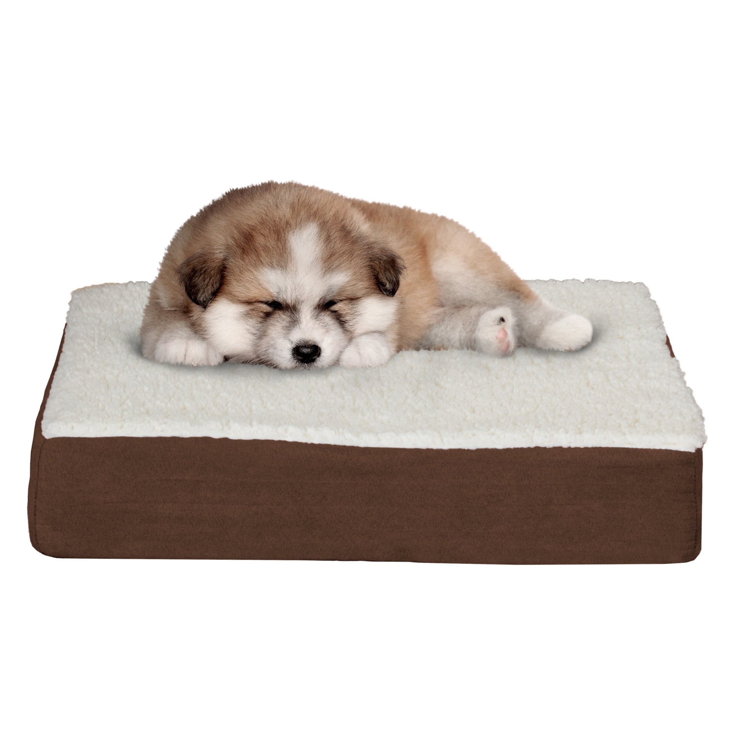 Dog Bed Orthopedic Sherpa Top Pet Bed with Memory Foam and Removable Cover 20x15x4 Brown