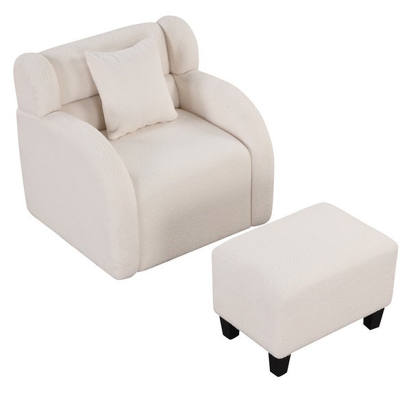 360 Degree Swivel Accent Chair and Ottoman Sets， Swivel Lounge Barrel Chair， Teddy Short Plush Particle Velvet Armchair， White