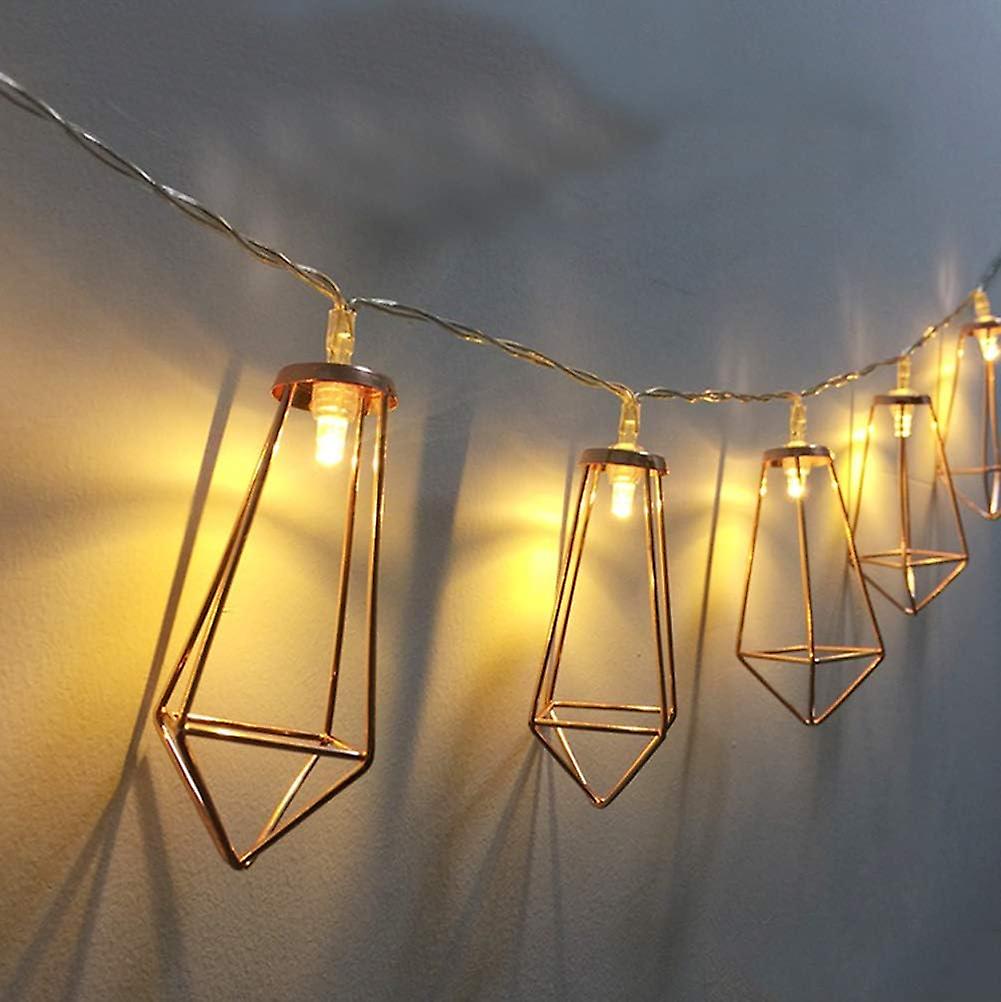 20 Led 3m Diamond String Lights Battery Operated， Geometric Fairy Lights Warm White， Rose Gold Metal Lamps Decor For Indoor Wedding Party Bedroom Chri