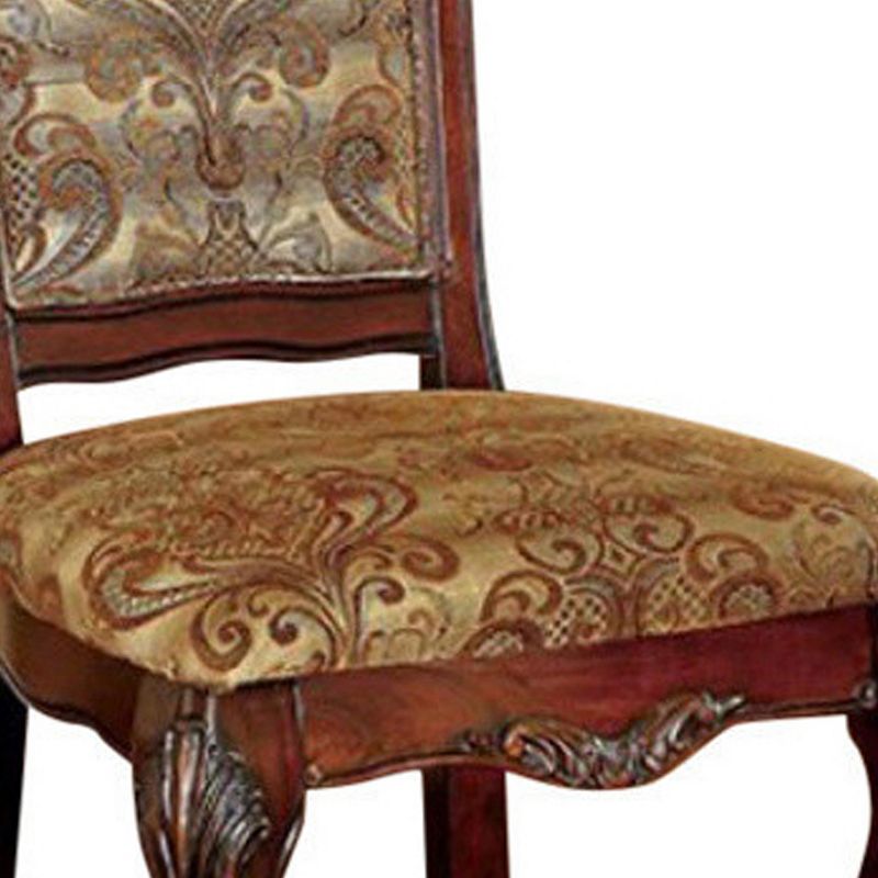 Fabric Padded Side Chairs with Wooden Claw Feet， Set of 2， Cherry Brown