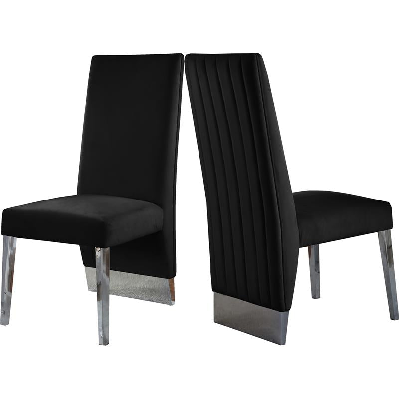 Meridian Furniture Porsha 19H Velvet Dining Chair in Black (Set of 2)