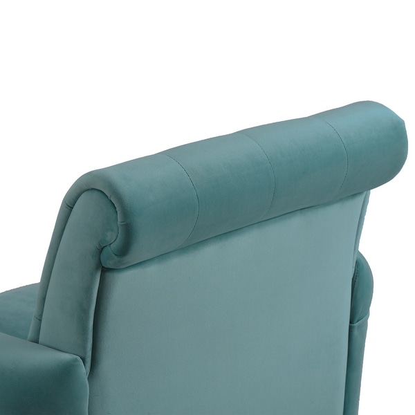 Elegant Button Tufted Club Chair Accent Armchairs Roll Arm Living Room Cushion with Wooden Legs， Teal Velvet