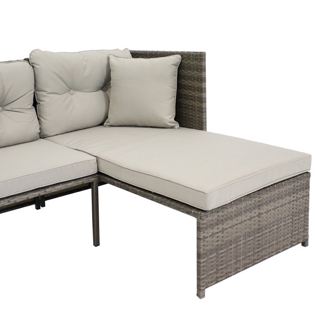 Sunnydaze Outdoor Longford Patio Sectional Sofa Conversation Set With Cushions And Table 3pc