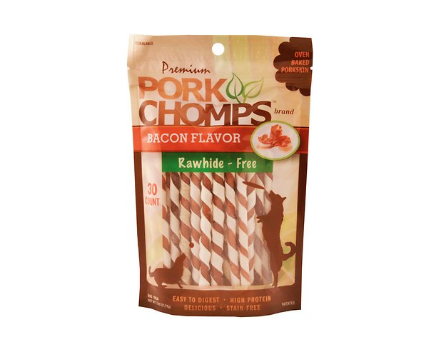 Pork Chomps Mini Twists Dog Treats， Bacon Flavor， 30 Count Bag