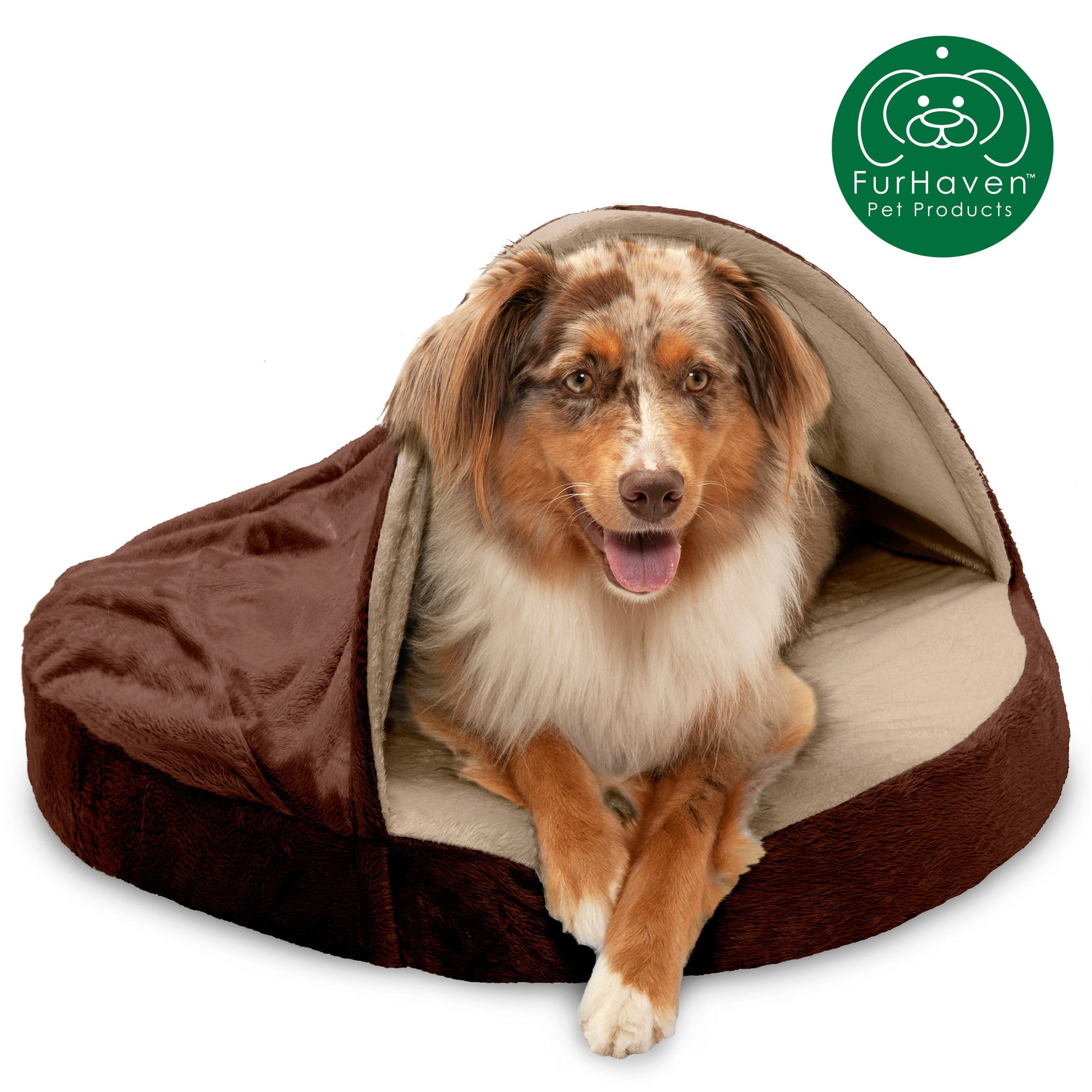 FurHaven Pet Dog Bed | Orthopedic Microvelvet Snuggery Burrow Pet Bed for Dogs & Cats, Espresso, 26-inch