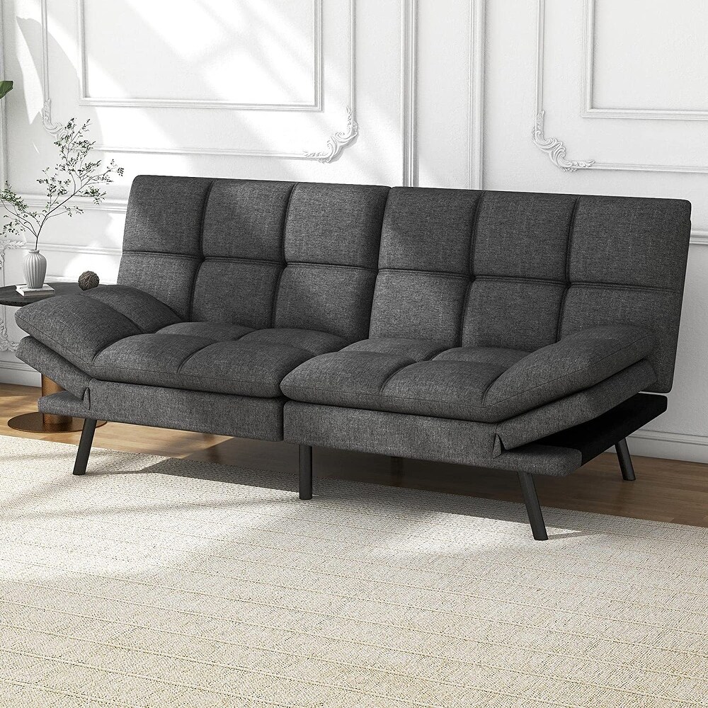 Modern Linen Futon with Memory Foam and Adjustable Armrests