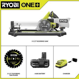 RYOBI ONE+ 18V Cordless 5-12 in. Flooring Saw Kit with 4.0 Ah Battery Charger and Extra 5-12 in. Flooring Saw Blade PGC21K-A06F551