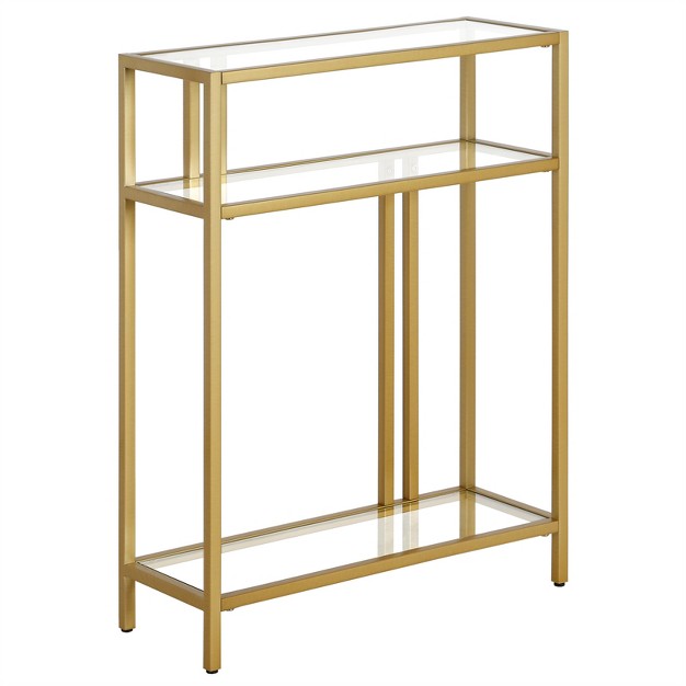 22 In Brass Finish Console Table With Glass Shelves Henn amp hart