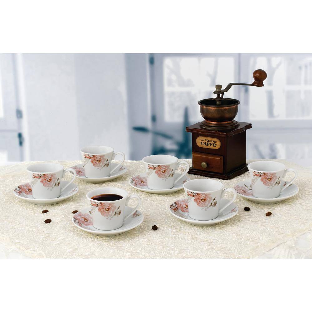 Lorren Home Trends Lorren Home 2 oz.Porcelain Espresso Set-6 Pink Floral and Butterfly Design Sophie-6