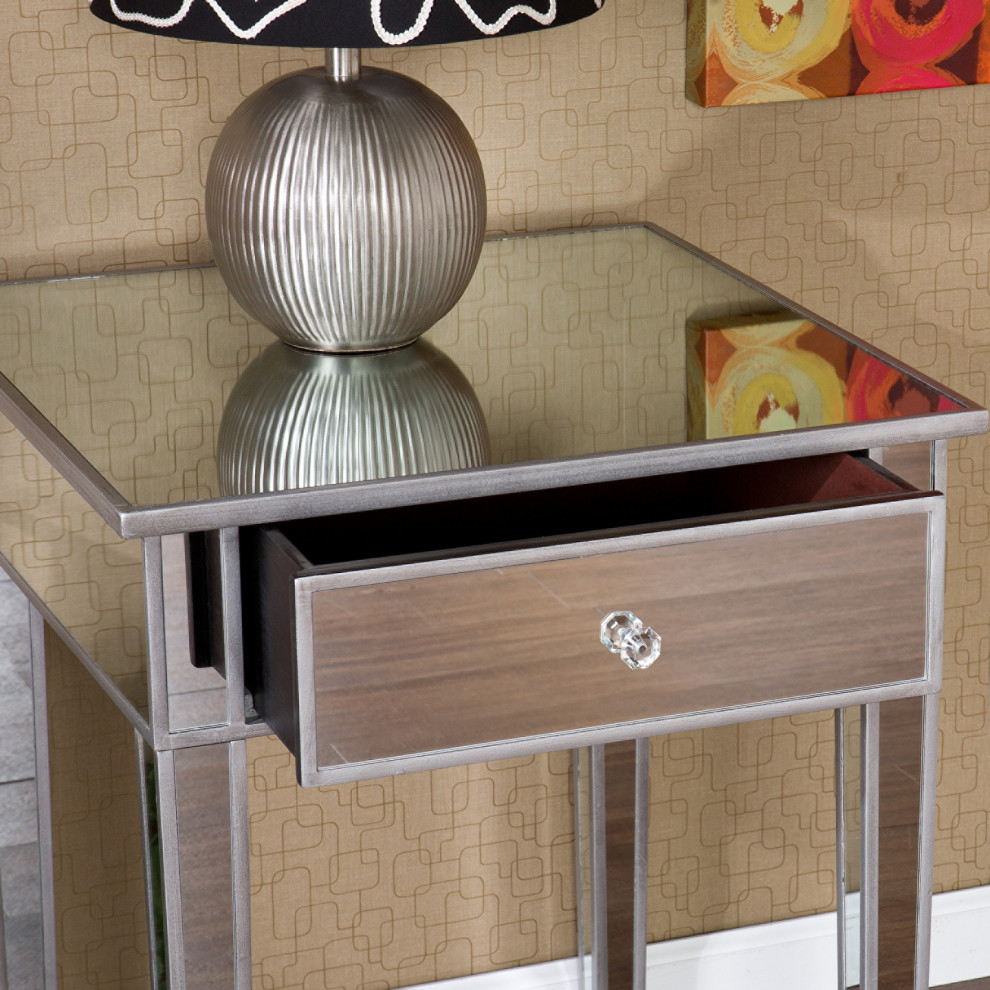 SEI Furniture Montrose Painted Silver Wood Trim Mirrored Accent Table   Contemporary   Side Tables And End Tables   by SEI  Houzz