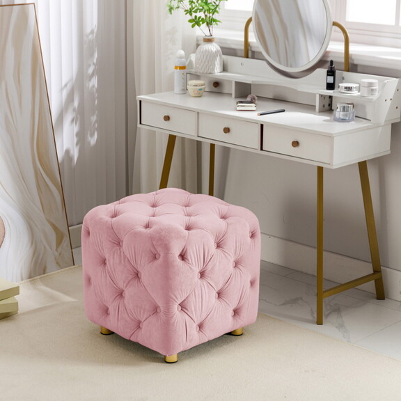 Pink Velvet Upholstered Ottoman  Exquisite Small E...