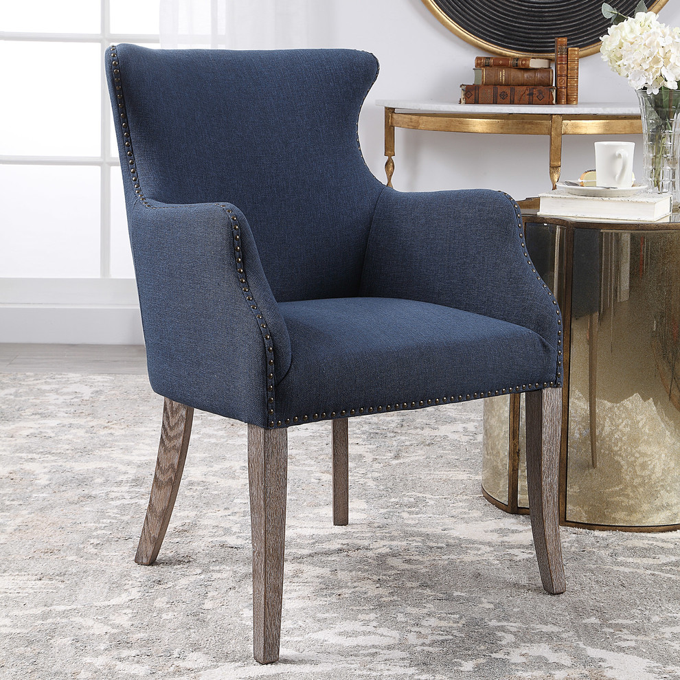 Uttermost Yareena Blue Wing Chair   Transitional   Armchairs And Accent Chairs   by GwG Outlet  Houzz