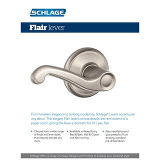 Schlage Flair Satin Nickel Privacy BedBath Door Handle F40 FLA 619