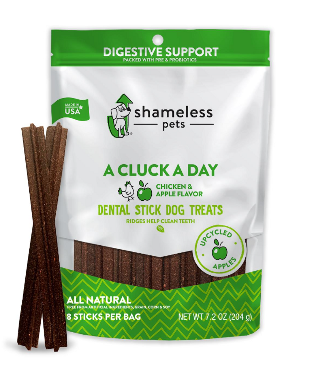 Shameless Pets A Cluck A Day Pre/Probiotic Dental Stick Dog Treats， 7.2 oz