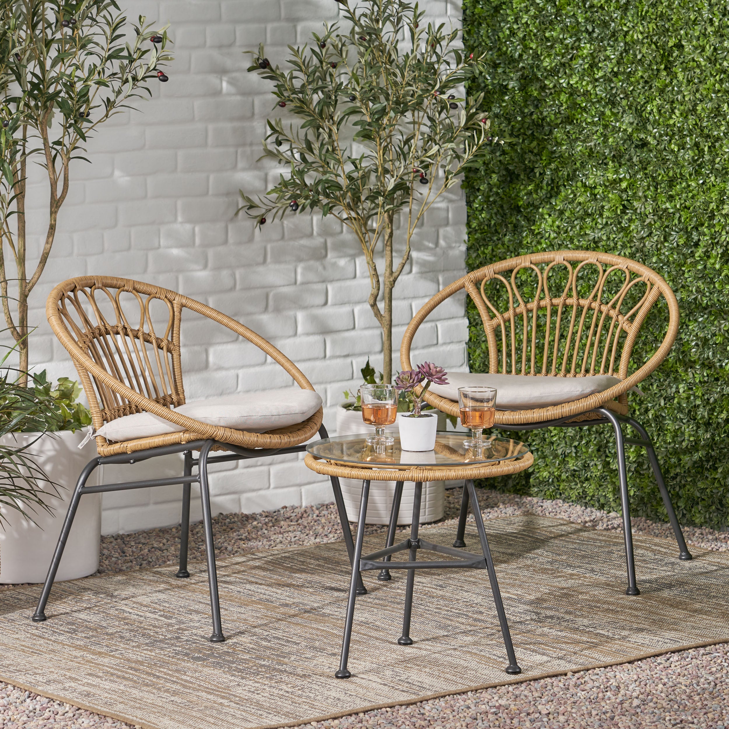 Kiante Outdoor 3 Piece Wicker Chat Set