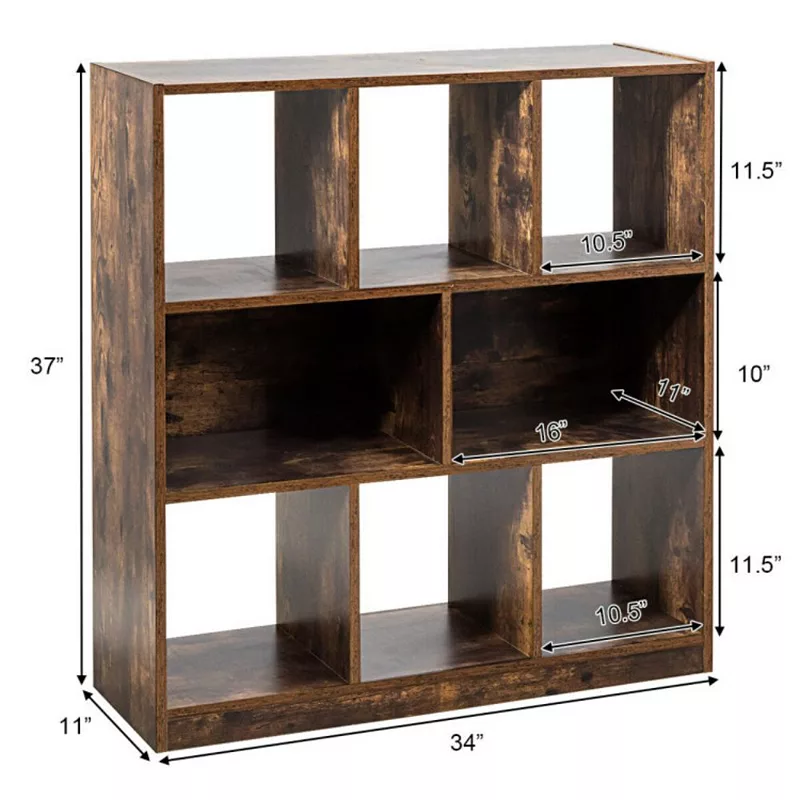 Hivago Open Compartments Industrial Freestanding Bookshelf for Decorations-Brown