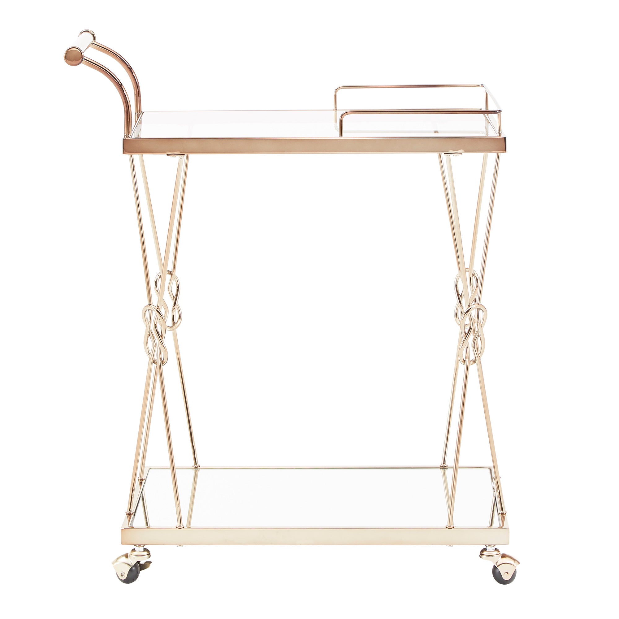 Weston Home Paige Champagne Gold Reef Knot Frame with Glass Top and Mirror Bottom Bar Cart