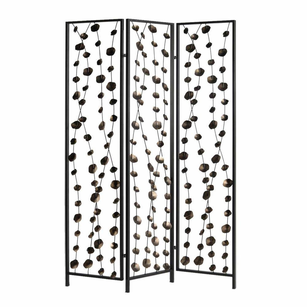 HomeRoots Mariana 6 ft. Gray and Bronze 3-Panels Metal Falling Blooms Room Divider 342763