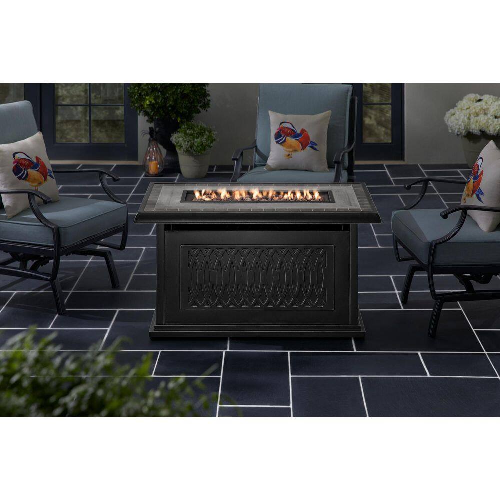 Home Decorators Collection St. Charles 25.98 in. x 25 in. Rectangular Steel Propane Gas Black Fire Pit FHTM80319