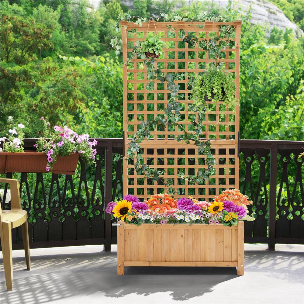 Yaheetech 72 in. H Wood Planter Raised Bed with Trellis for Vine Climbing Plants and Vegetable Flower Light Brown DY81dn0001