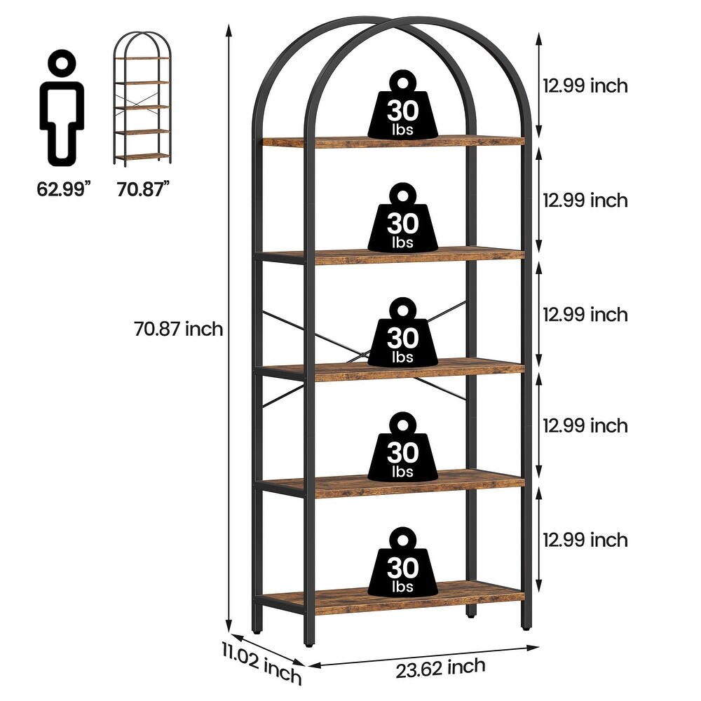 5 Tier Bookcase Arched Display Racks Tall Standing Storage Rack   23.62\