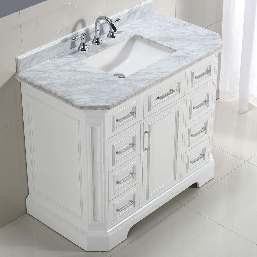 Home Decorators Collection Bristol 42 in W x 2205 in D x 346 in H Single Sink Bath Vanity in White with White Carrara Marble Top