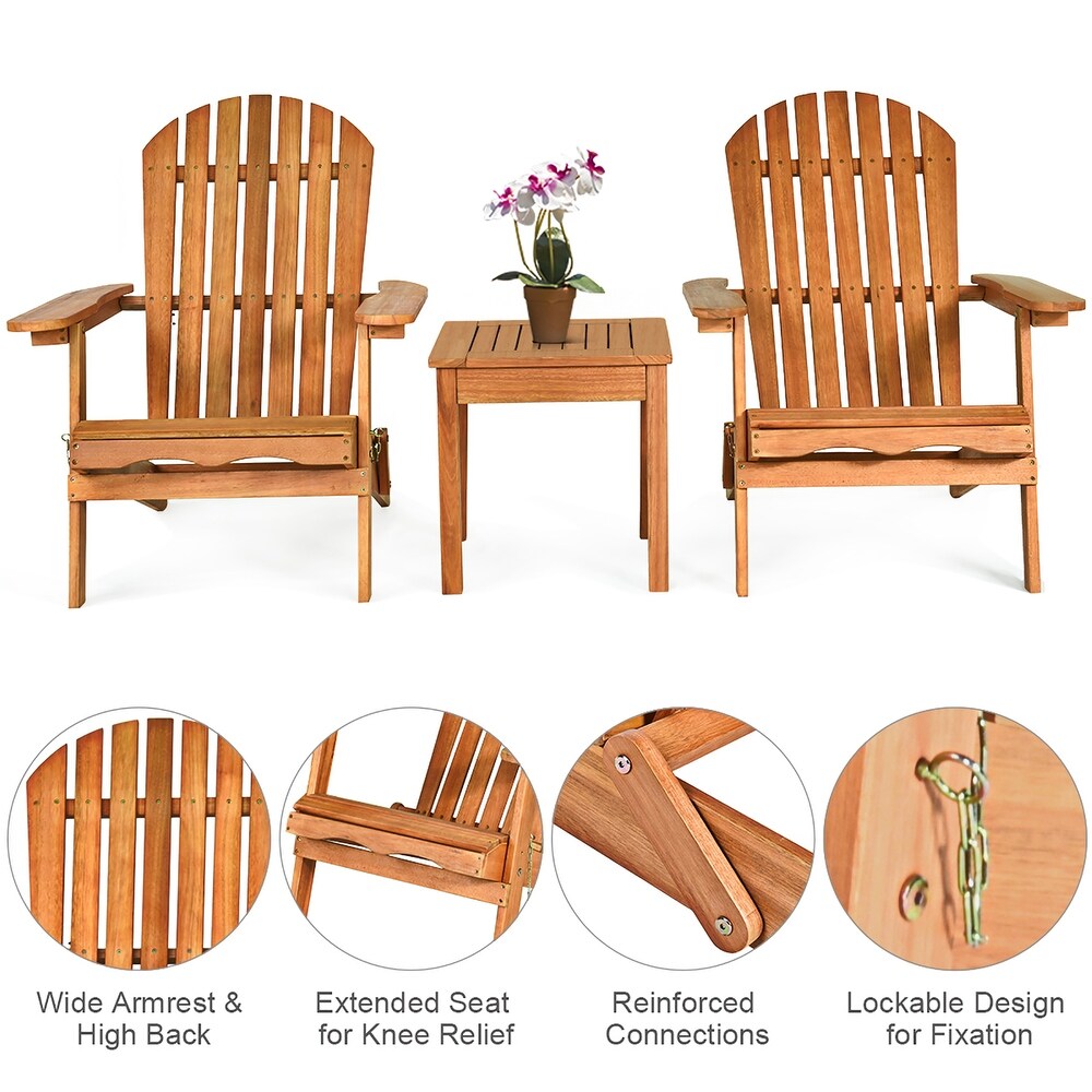 3 Piece Adirondack Chair Set Foldable Wooden Chairs and Table Set