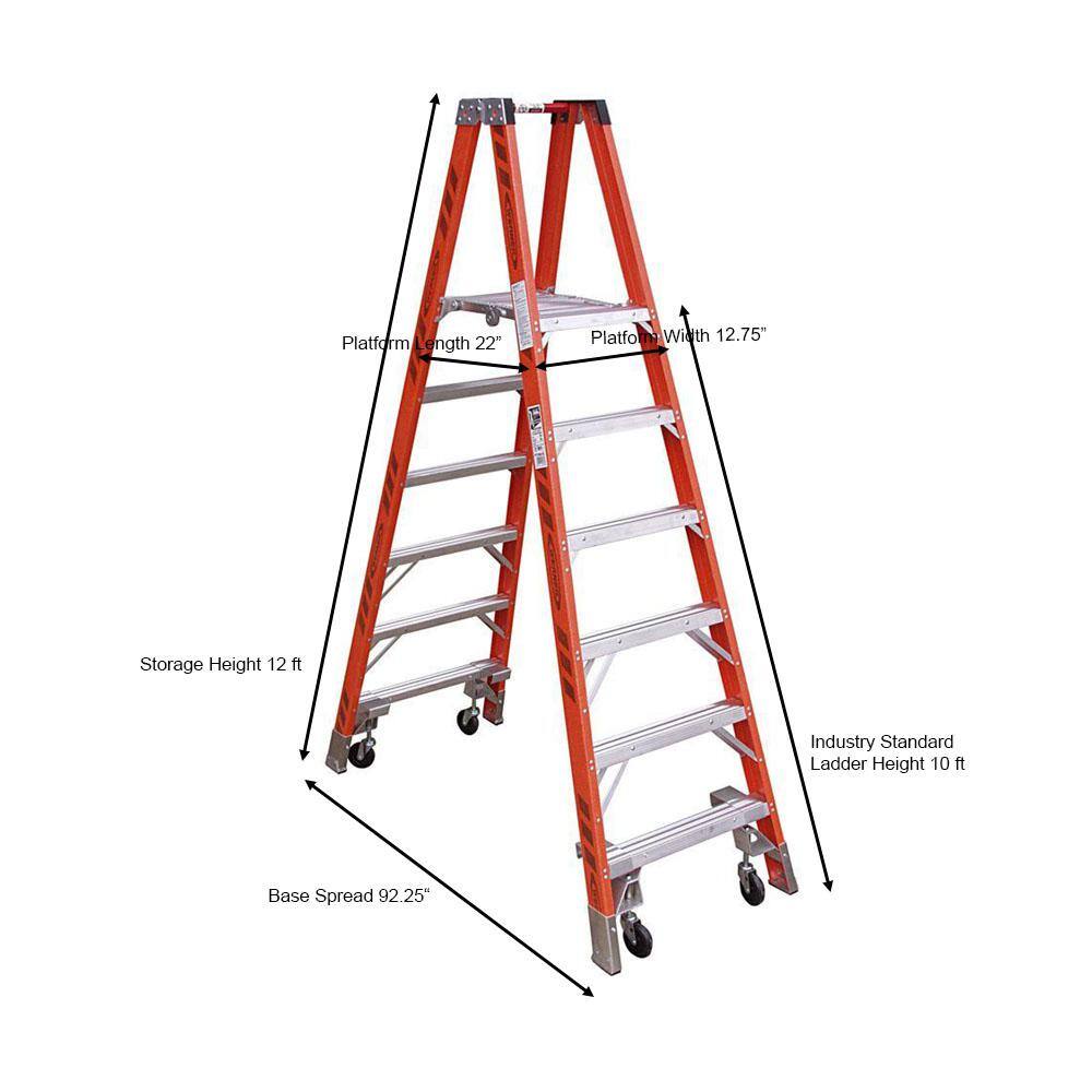 Werner 16 ft. Reach Fiberglass Platform Twin Step Ladder with Casters 300 lb. Load Capacity Type IA Duty Rating PT7410-4C