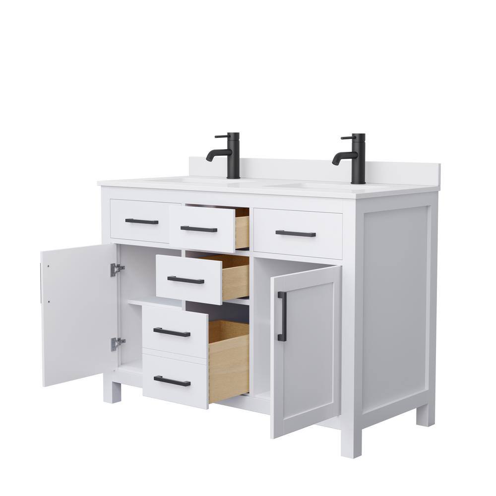 Wyndham Collection Beckett 48 in. W x 22 in. D x 35 in. H Double Sink Bathroom Vanity in White with White Cultured Marble Top WCG242448DWBWCUNSMXX