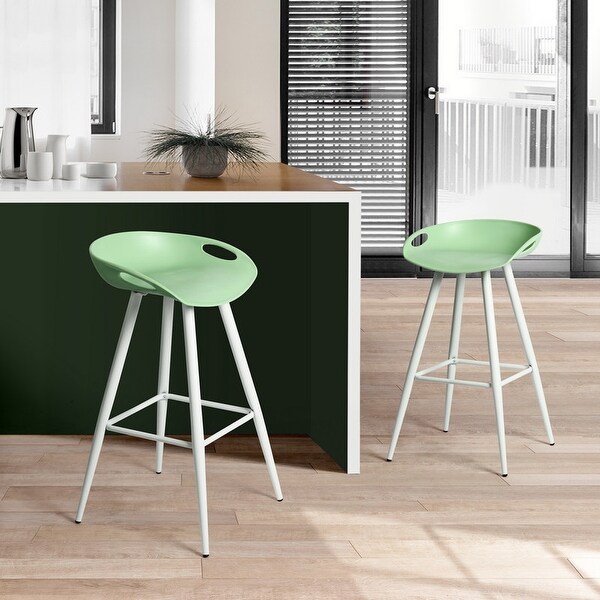 Counter Height Plastic Barstool with Metal Legs (Set of 2)