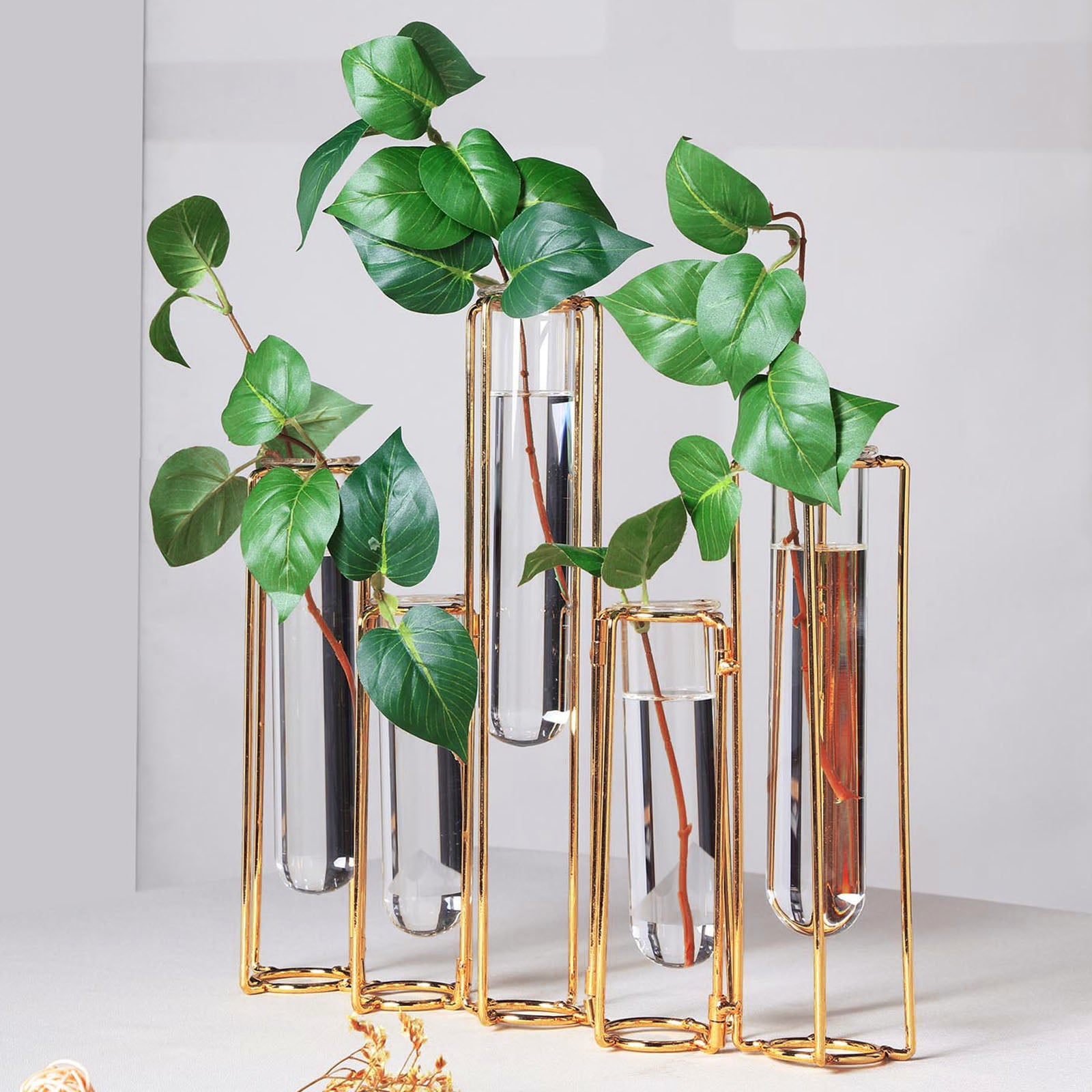 Efavormart Set of 5 - 15 Conjoined Geometric Metal Flower Vase Racks Hydroponic Test Tube Vases For Wedding Table Decoration