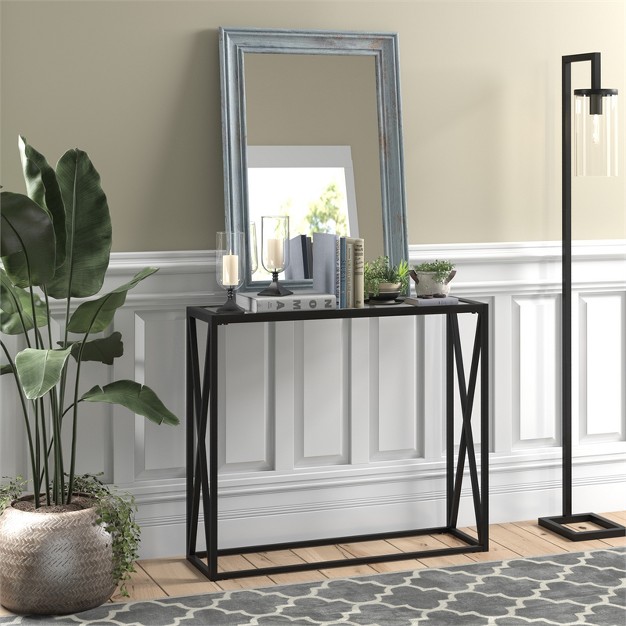 Metal Geometric Glass Top Console Table In Black Henn amp hart