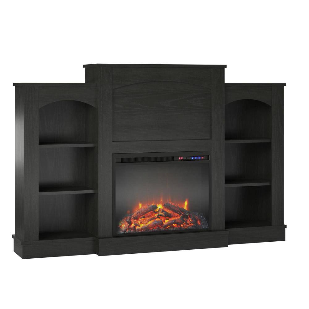 Ameriwood Home Elk Grove 61.02 in. Freestanding Electric Fireplace with Bookshelves in Black Oak HD38318