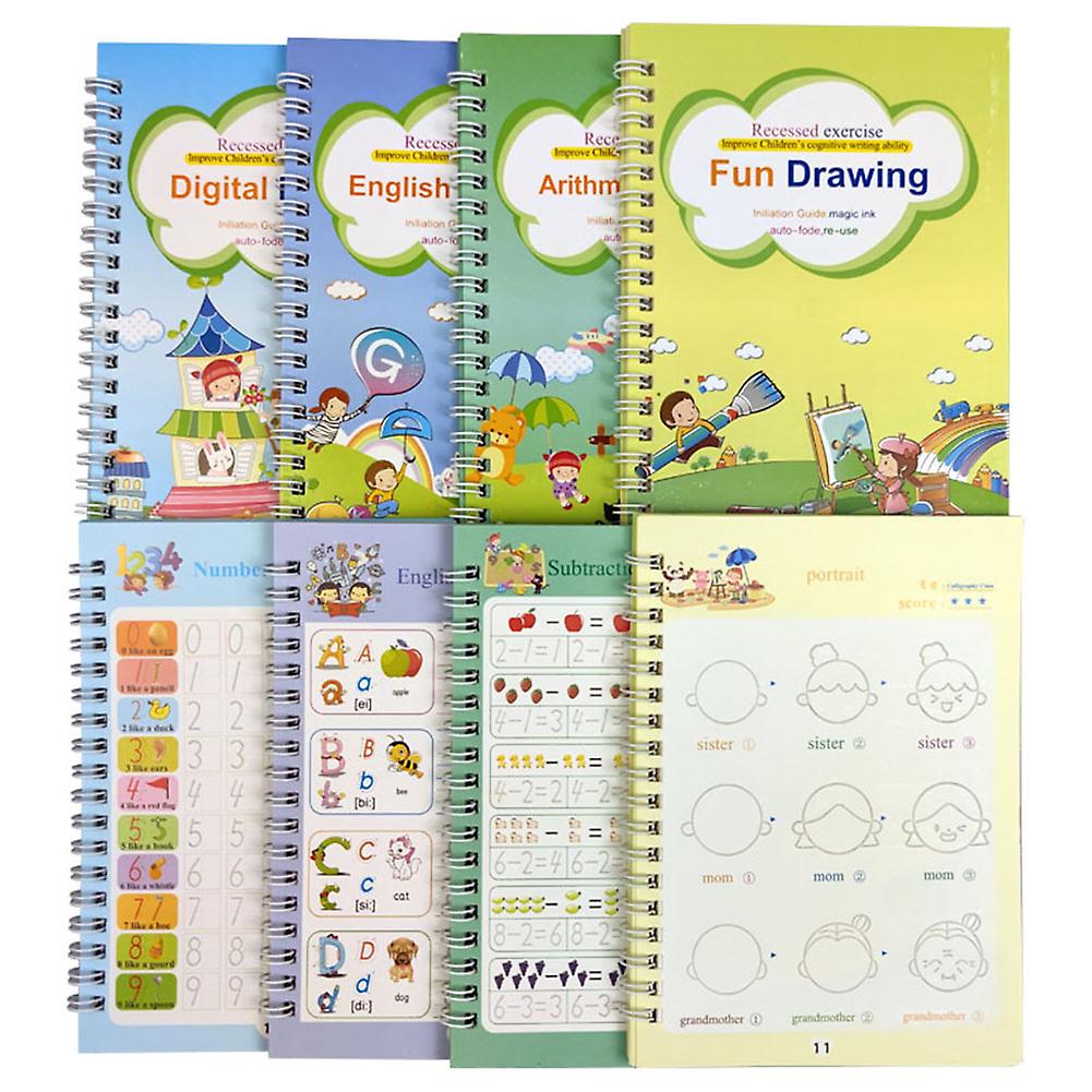 4 Pcs Children Dent Copybook Handwriting Practice Reusable Book For Calligraphy Writing Book Children Learning Supplies With Pen